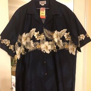 Pacific Legend Men's Hawaiian Navy Floral Button Down Shirt